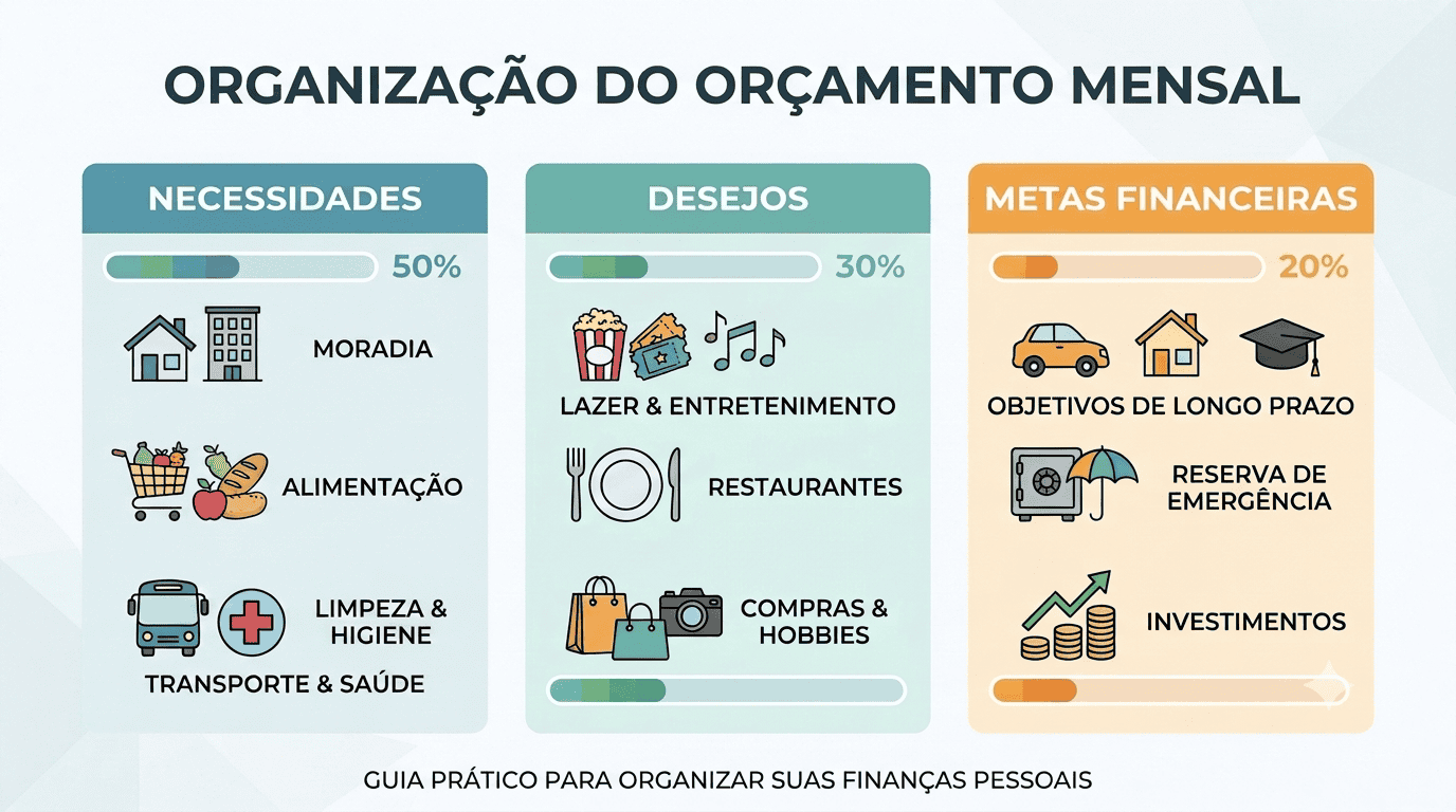 3 blocos organizacao do orcamento mensal